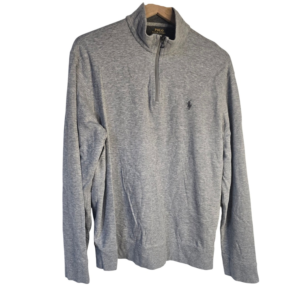 Polo Ralph Lauren Quarter-Zip Pullover Men Large Gray Cotton Blend Preppy